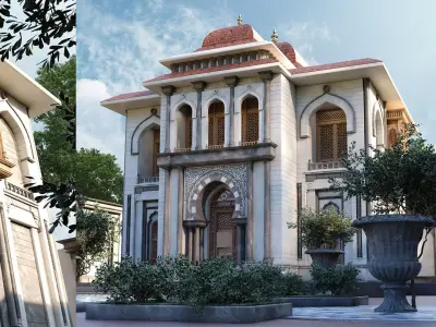 islamic Andalusian Villa with Fountain  Garden Low-poly 3D model