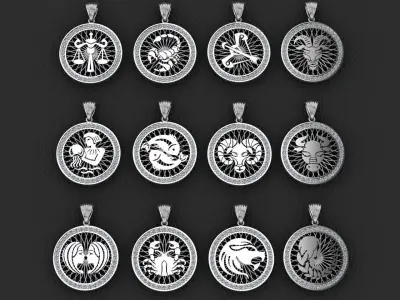 horoscope necklace serial gold silver 12 pieces stl  3D model