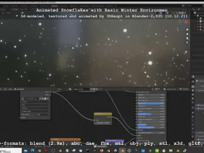 Animated snowflakes with basic winter environment Low-poly 3D model