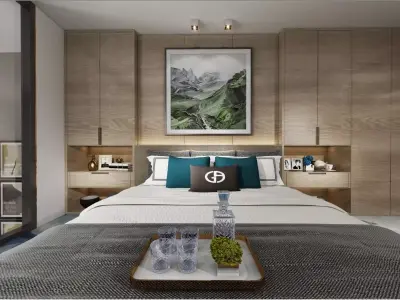 Simple and cozy bedroom Vray 3D model-30 Low-poly 3D model
