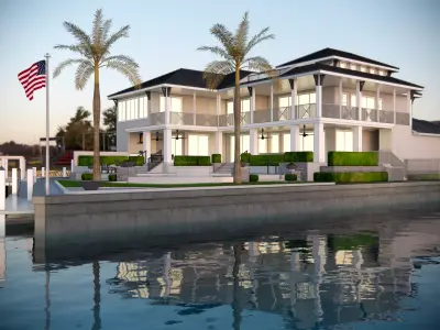 Luxury Waterfront Mansion  with Dock and Pool - High Detail Low-poly 3D model