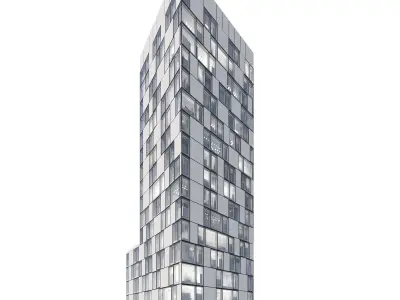 Modern residential building 08 at night with interiors 3D model