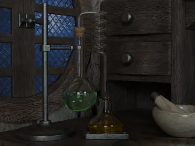 Alchemy Table and Equipment 3D model