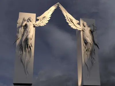 Grand Angel wall sculpture Ghost Stone archway 3 3D model
