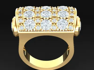 Light Gold Diamond Men Ring 2MR071 3D model