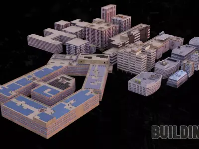 Urban Environment Premade Buildings Rooftop Pack Low-poly 3D model