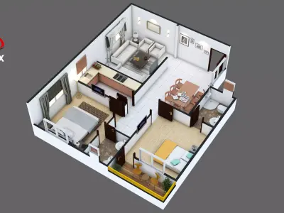 Modern Residential 3D Cut Floor Plan Low-poly 3D model