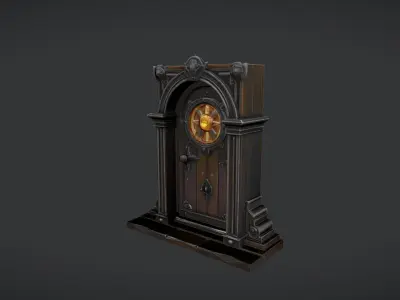 ornate antique door with glowing centerpiece 3D model