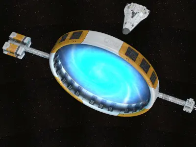 Stargate with sci-fi shuttle 3D model