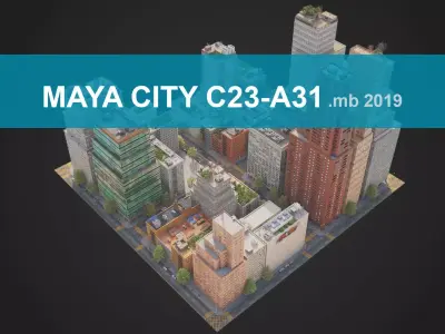 Realistic City District C23-A31 MAYA Low-poly 3D model