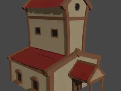 Low Poly Pack house with roof Low-poly 3D model