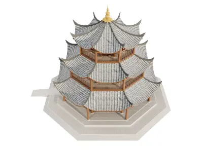 Ancient Japan Open Pavilion Tower 3D model