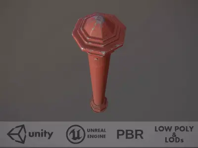 Barrier Bollard pack 3 Red v3 Low-poly 3D model