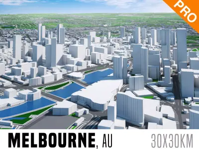 Melbourne City And Surroundings Australia Low Poly VR AR   Low-poly 3D model