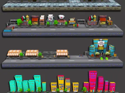 3D platformer level art pack Low-poly 3D model