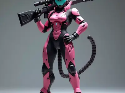 Cybernetic Feline Sniper 3D Model Pink Assault Suit Low-poly 3D model