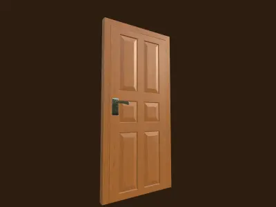 Classic Wooden Door with Six Panels and Metal Handle 3D model