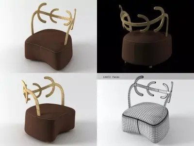 Antler chair with deer antlers 3D model