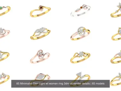 85 Minimalist Thin Light wt women ring 3dm stl render details 3D Model Pack