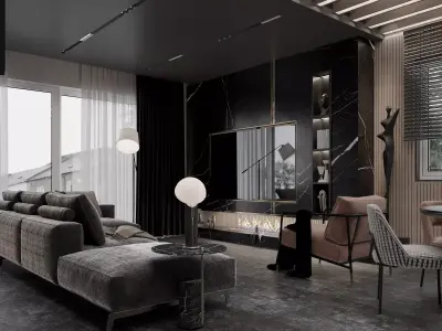 Loft House Black  Ambient Interior Design 3D Scene 3D model