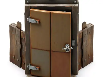 Stylized Rustic Outhouse Wooden Door Low-poly 3D model