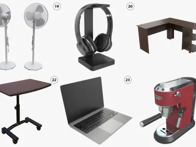 Office equipment furniture accessories collection 3D model