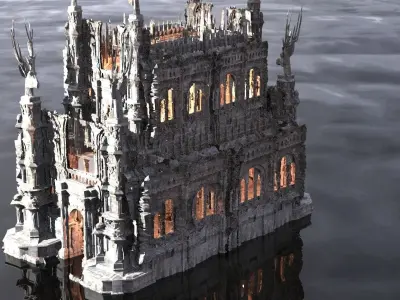 Mansion medieval with rough stone wall steps interior 3D model