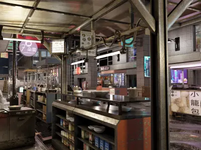 ULTRA DETAILLED Sci-Fi Cyberpunk Nightmarket Asian City Blender 3D model