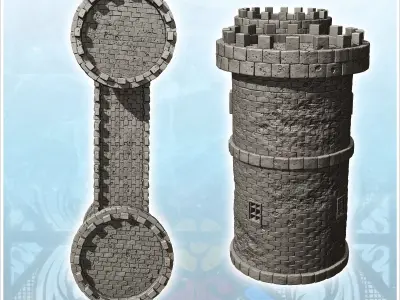 Medieval fortified entrance with double towers and metal portcul 3D print model