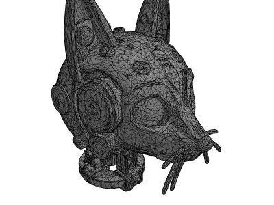 Golden Steampunk Robotic Cat Head Low-poly 3D model