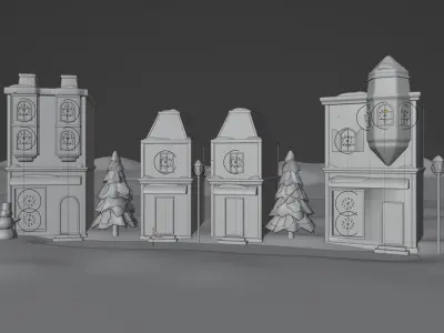 Winter town Low-poly 3D model