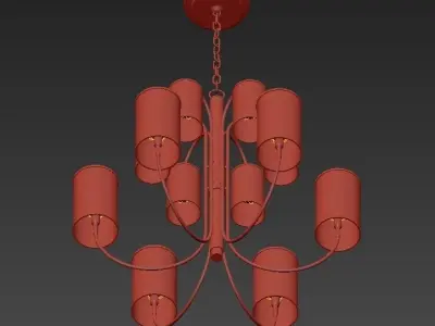 Wide Aged Brass Chandelier 3D model