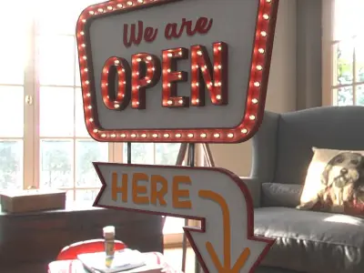 Retro sign We are OPEN 3D model