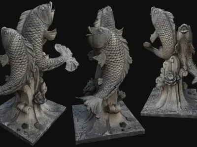 Fountain statue of fish Low-poly 3D model
