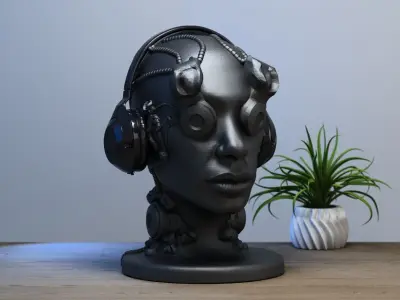 Robot human head Headphone Stand  Cyborg Headset Stand 3D print model