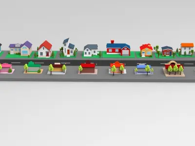 Cartoon City Lowpoly Low-poly 3D model