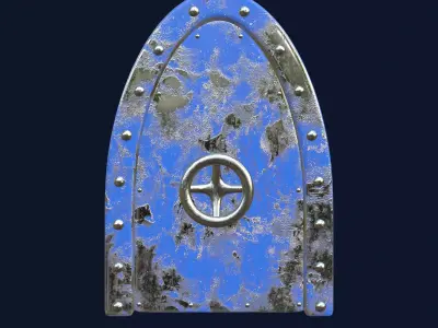 Blue Submarine Doors Stylized Rusted Metal 3D Model 3D model