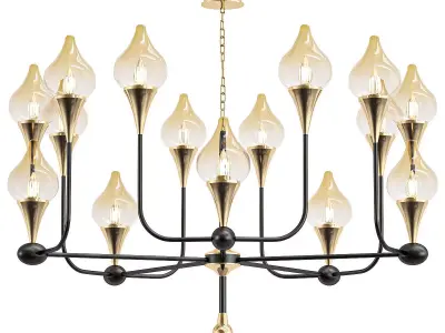 FLAME gold chandelier with glass shades 3D model