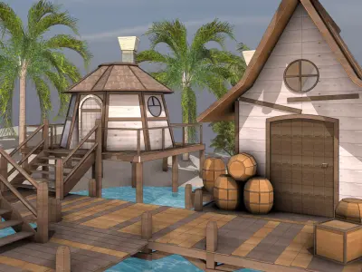 Stylized Medieval Harbor Village 3D Model 3D model