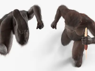  Hominid with Weapon in Attack Pose Fur 