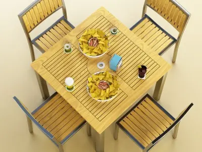 Exterior bar table chair parasol food and drink 3D model