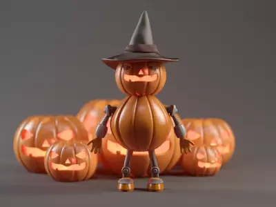 Pumpkin Halloween Robot Low-poly 3D model