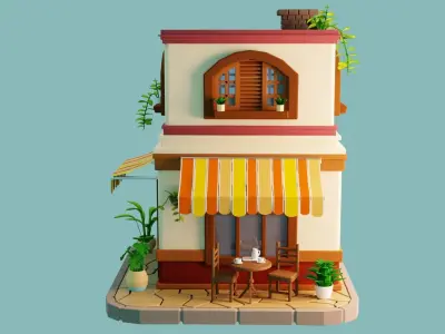 Cartoon Cafe Low-poly 3D model