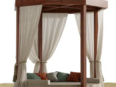 Beach umbrella and chaise longue set 9 3D model