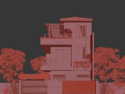 Exterior Modern Villa Full Scenes 3D model-Corona render 3D model