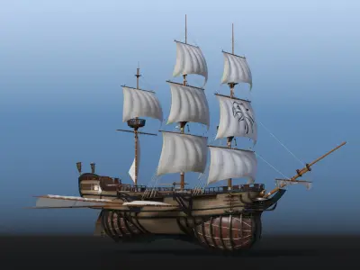  Flying Sailing Ship with Pirate and Treasure Chests 
