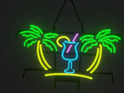 Neon Tropical Drink Sign Low-poly 3D model