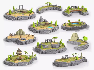 10 cartoon island landscape low poly 3D Model Pack