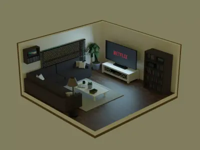 Isometric Living Room Free low-poly 3D model