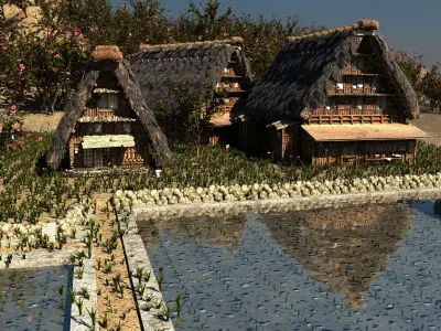 Shirakawago Village Set Low-poly 3D model